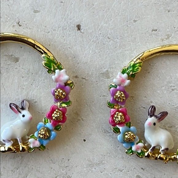 Les NEREIDES Gold Hoop Earrings with Bunny and Floral Accents - Picture 5 of 5
